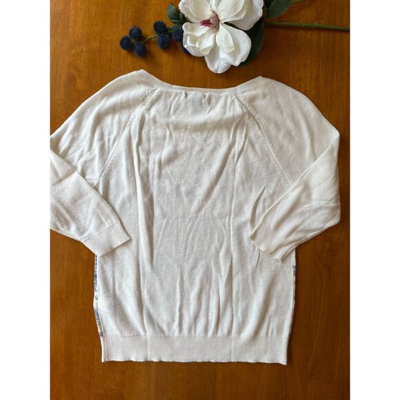 Ralph Lauren Chaps Womens 3/4 Sleeve Floral Linen Blend Sweater Sz S Cottagecore - Picture 2 of 8